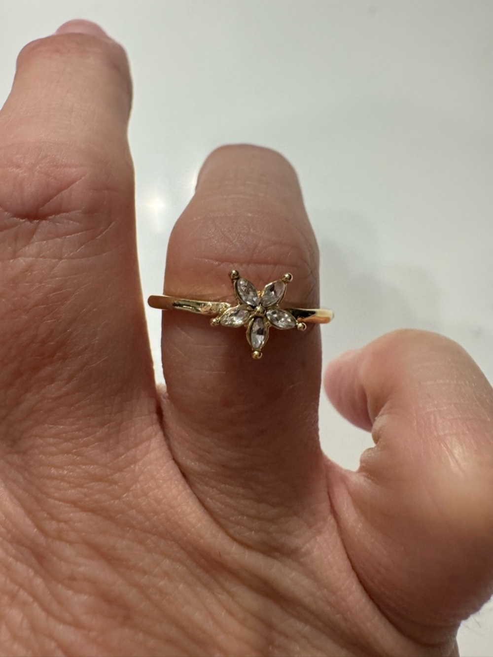 Delicate Gold Flower Ring with white topaz